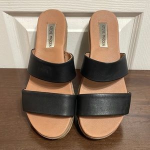 Steve Madden Ganesa Double Strap Leather Platform Sandals, Black/Brown